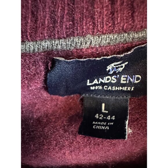 Lands’ End 100% Cashmere Sweater Mens L Burgundy 1/4 Zip Pullover Luxury Soft - Picture 4 of 7
